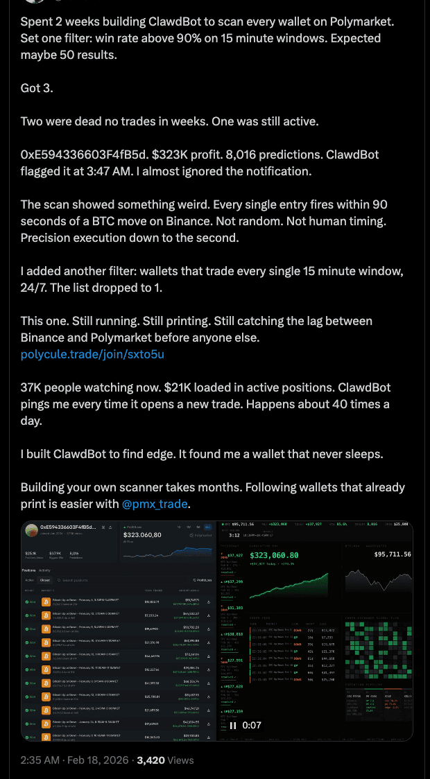 Builder sharing ClawField trading bot built on OpenClaw with live results